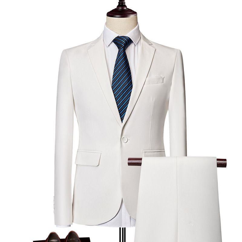 Men&#39;s Business Casual White Two-piece Suit, Color: White, Size: L