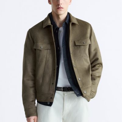 Men&#39;s Suede Texture Effect Lapel Jacket
