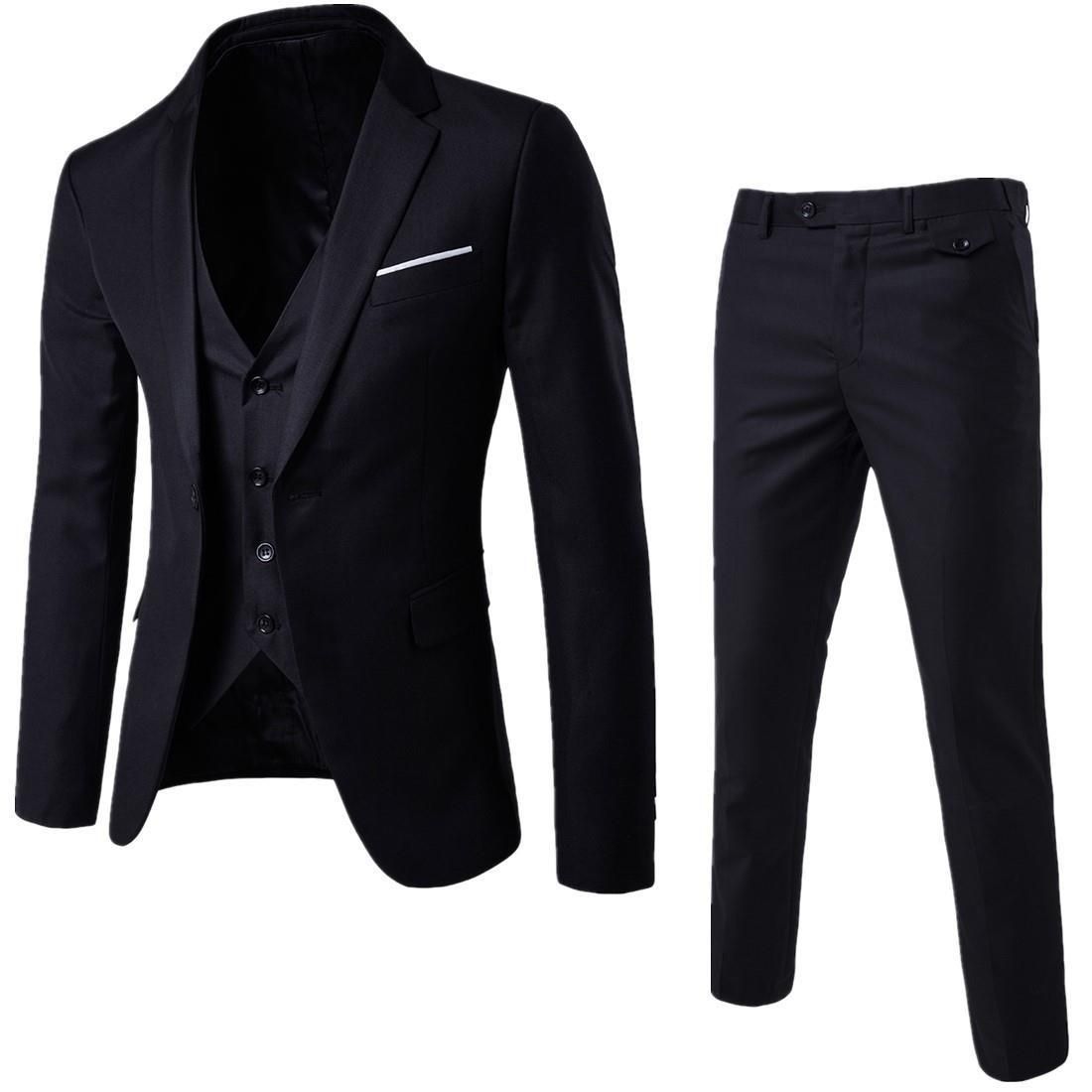 Men&#39;s Business Casual 3 pcs Groom Wedding Suit, Size: S, Color: Black