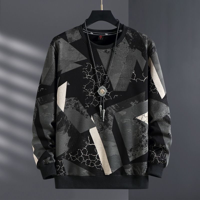 Men&#39;s Velvet Versatile Round neck Sweat shirt, Size: 2xl, Color: Black