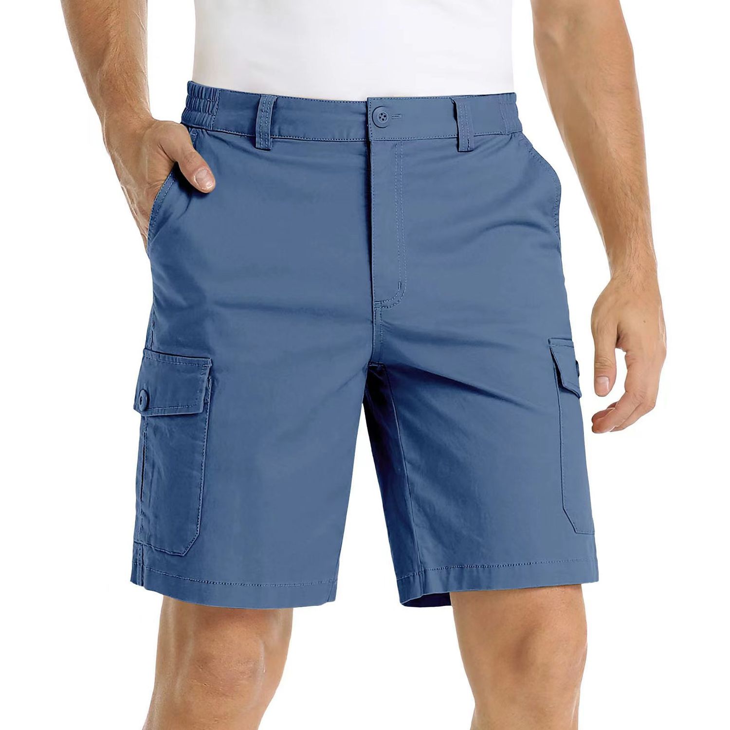 Men&#39;s Multi-pocket Casual Five-point Pants, Color: Royal blue, Size: S