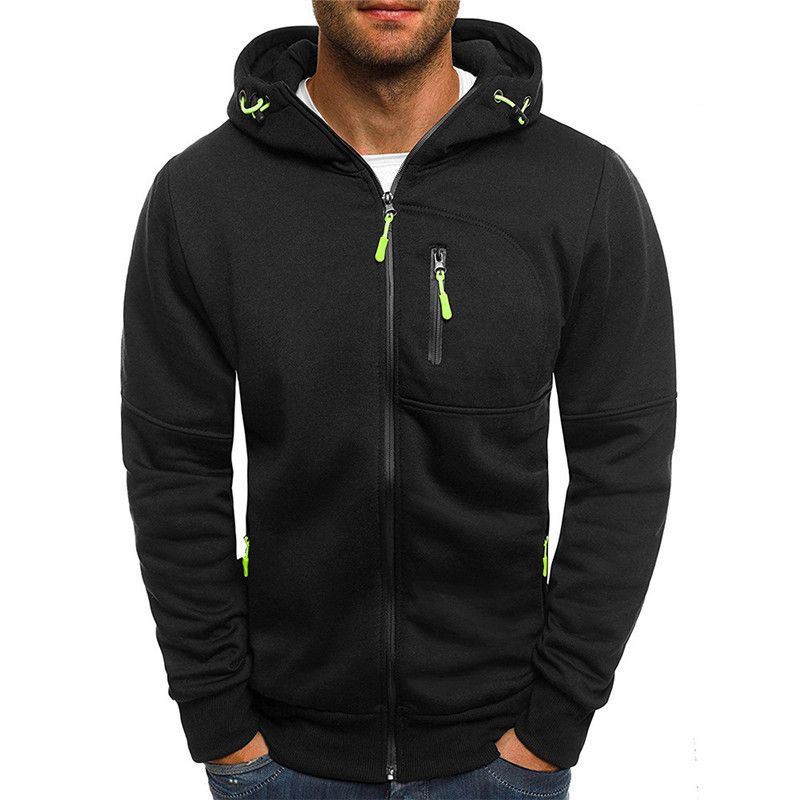 Casual Hoodie Long Sleeve Zipper Outer Jacket, Color: Black, Size: M
