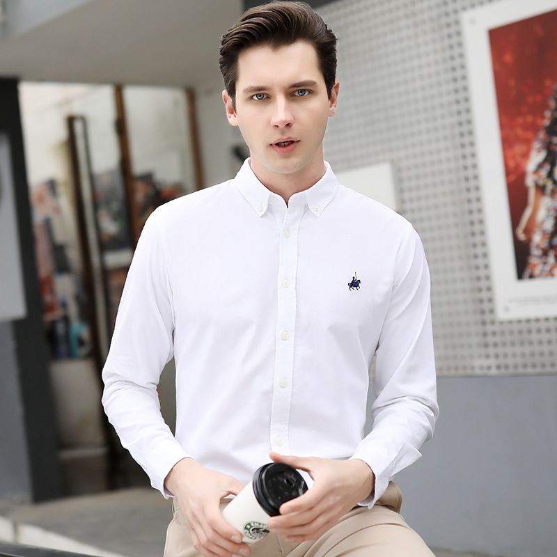 Men&#39;s Long-sleeved Slim Cotton plaid Striped Shirt, Color: 9011 white, Size: S