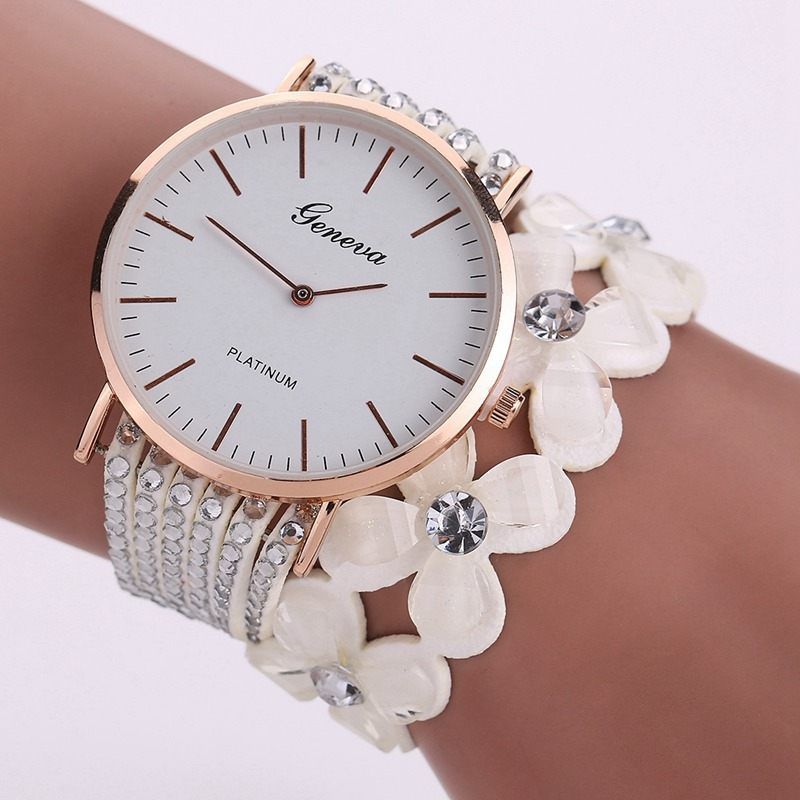 Geneva Quartz Watch- Women Dressing Bracelet, Color: White