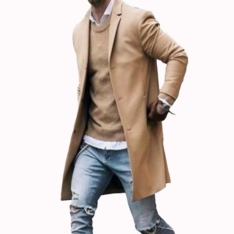 Men&#39;s Trench Long Coats Overcoat Classic Jackets, Size: S, Color: Khaki