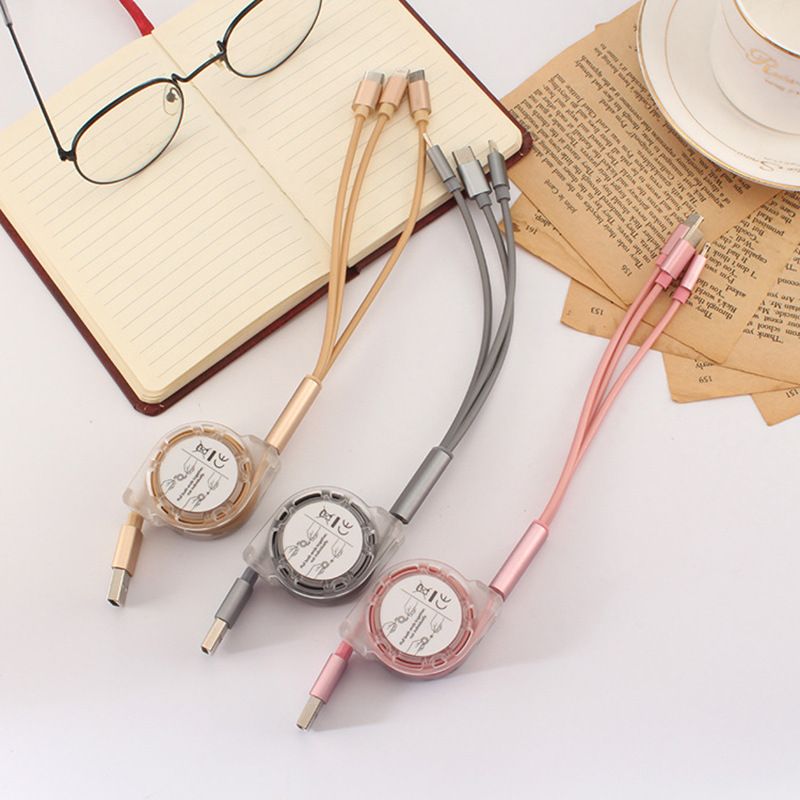 Retractable Portable One-to-three Charging Cable, Color: Space gray, Model: One-to-three charging cable naked