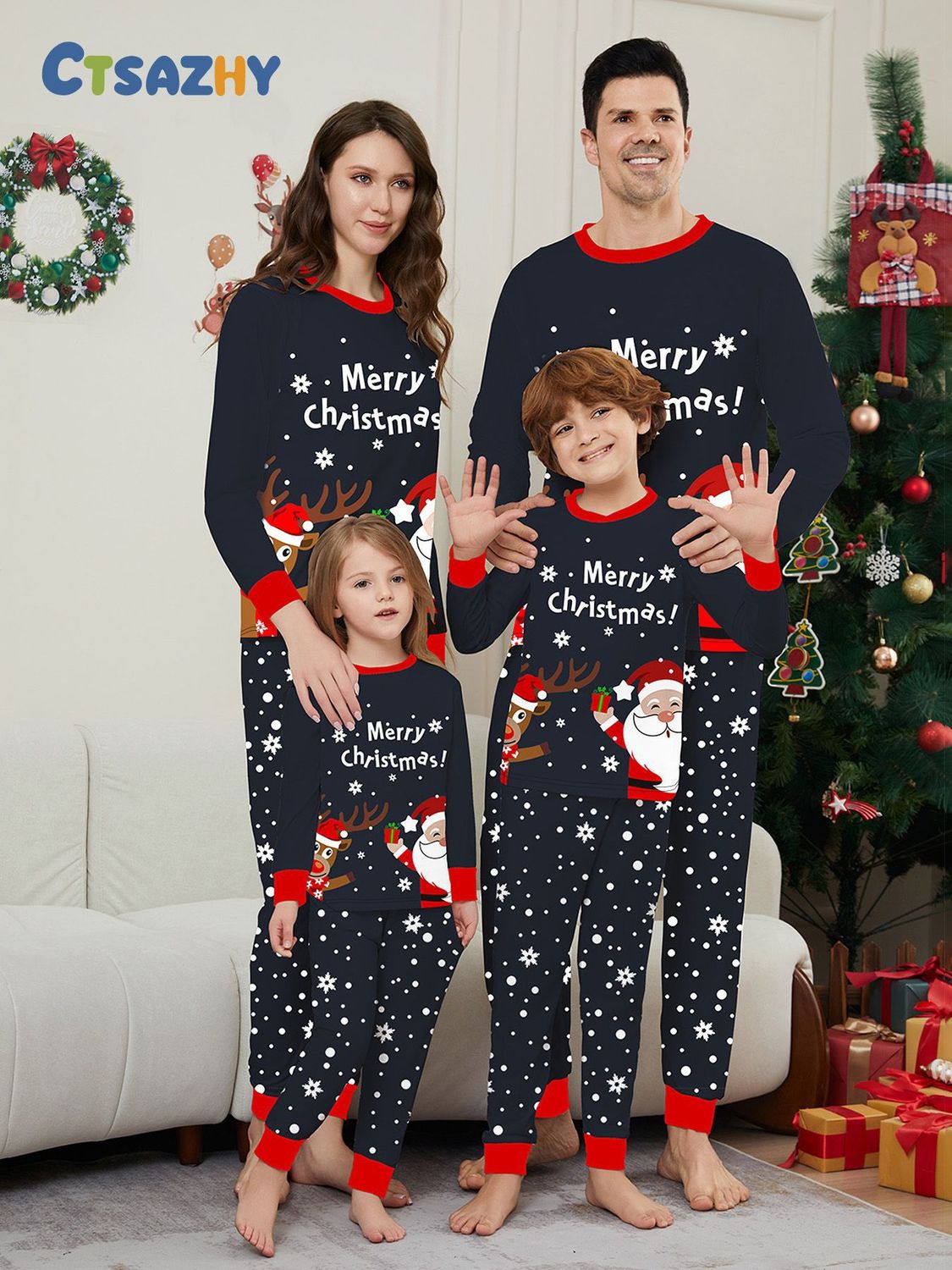 Santa Claus Christmas Parent-child Sleep clothes, Suitable for height: Dad s, Color: Picture