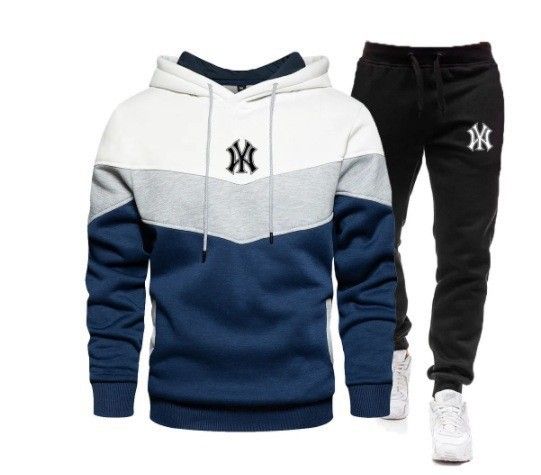 Men&#39;s Hooded Lace-up Casual Athletic Suit, Size: S, Color: Dark blue gray white + black label