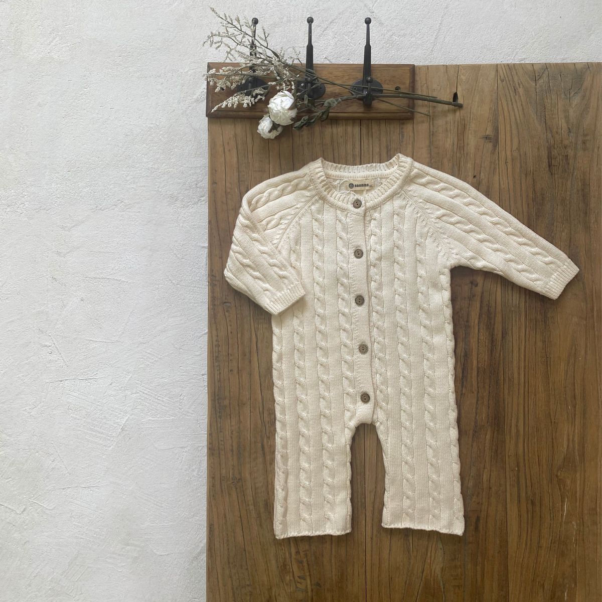 Baby&#39;s Clothing Cotton Knitted Sweater Jumpsuit, Color: Cream jumpsuit, Suitable for height: 66cm