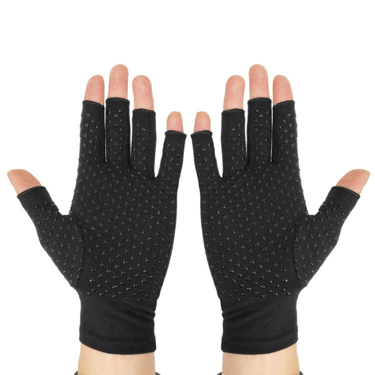 Protective Pressure Gloves Half Finger Gloves, Color: Black glue dispensing, Size: S