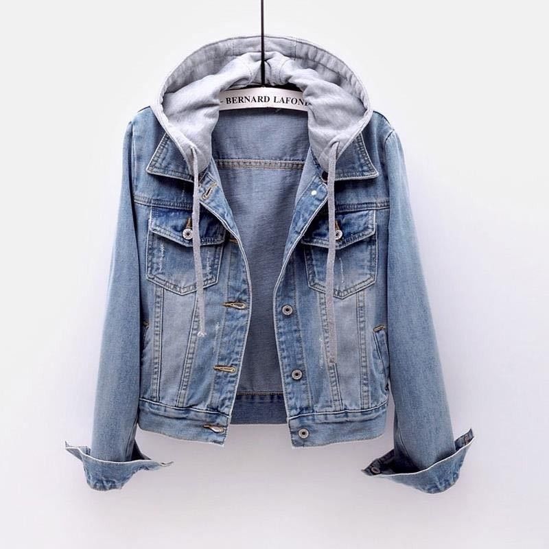 Women&#39;s Short Slim-fit Hooded Top Jacket, Size: S, Color: Light blue without velvet