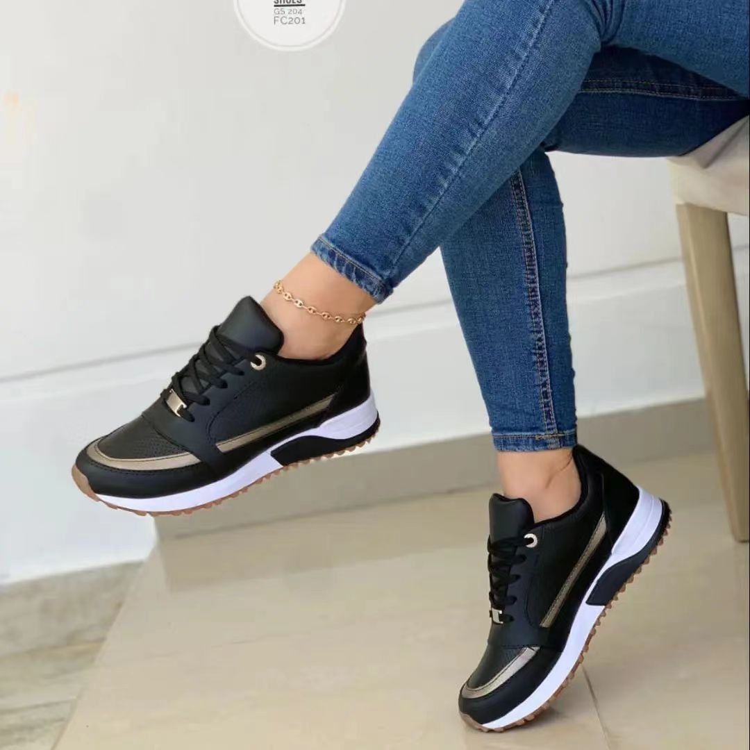 Women&#39;s Large Size Sports Color Matching Casual Shoes, Size: 36, Color: Black