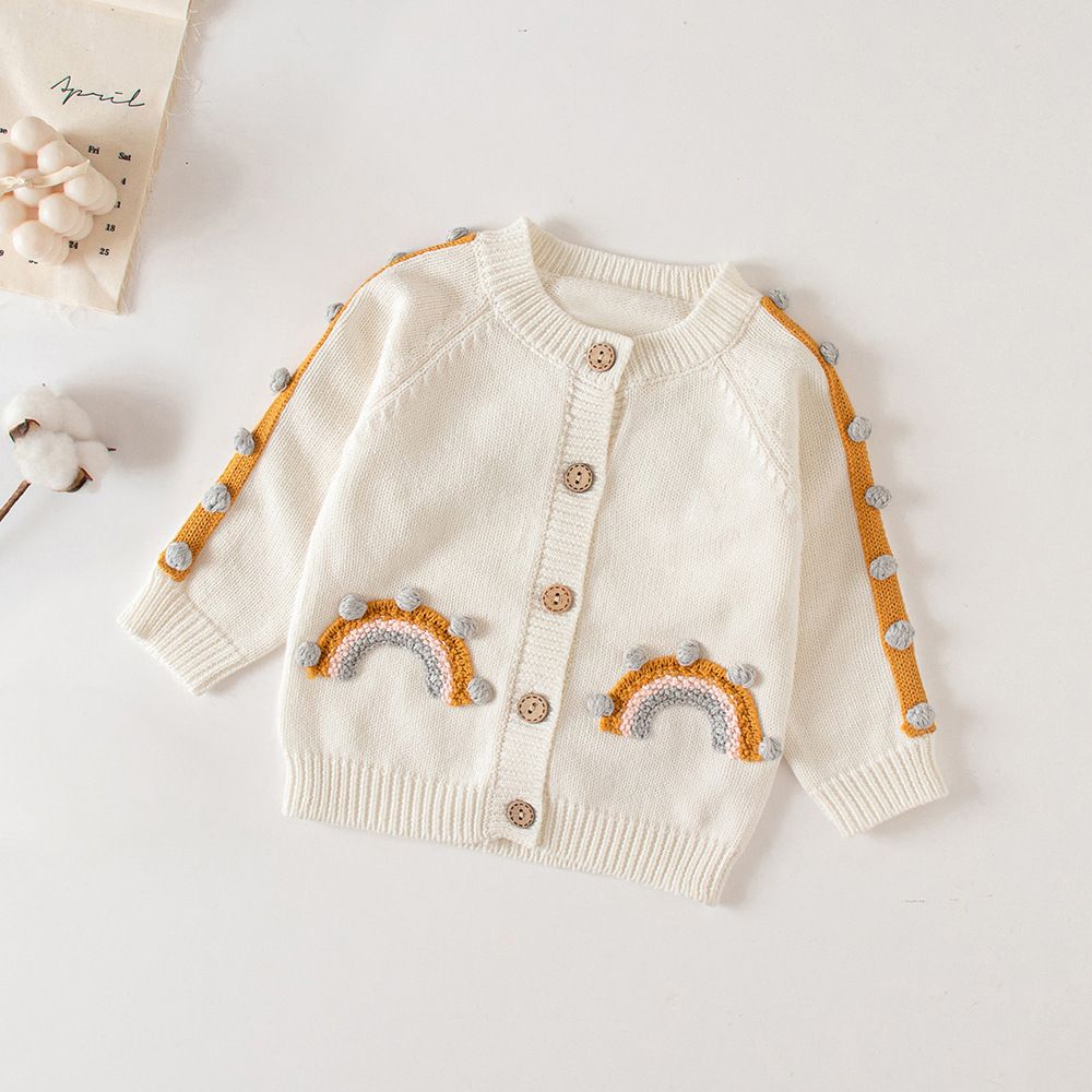 Baby&#39;s Knitted Wool Cardigan Girls 0-2 Yrs Old Coat, Suitable for height: 66cm, Color: Beige