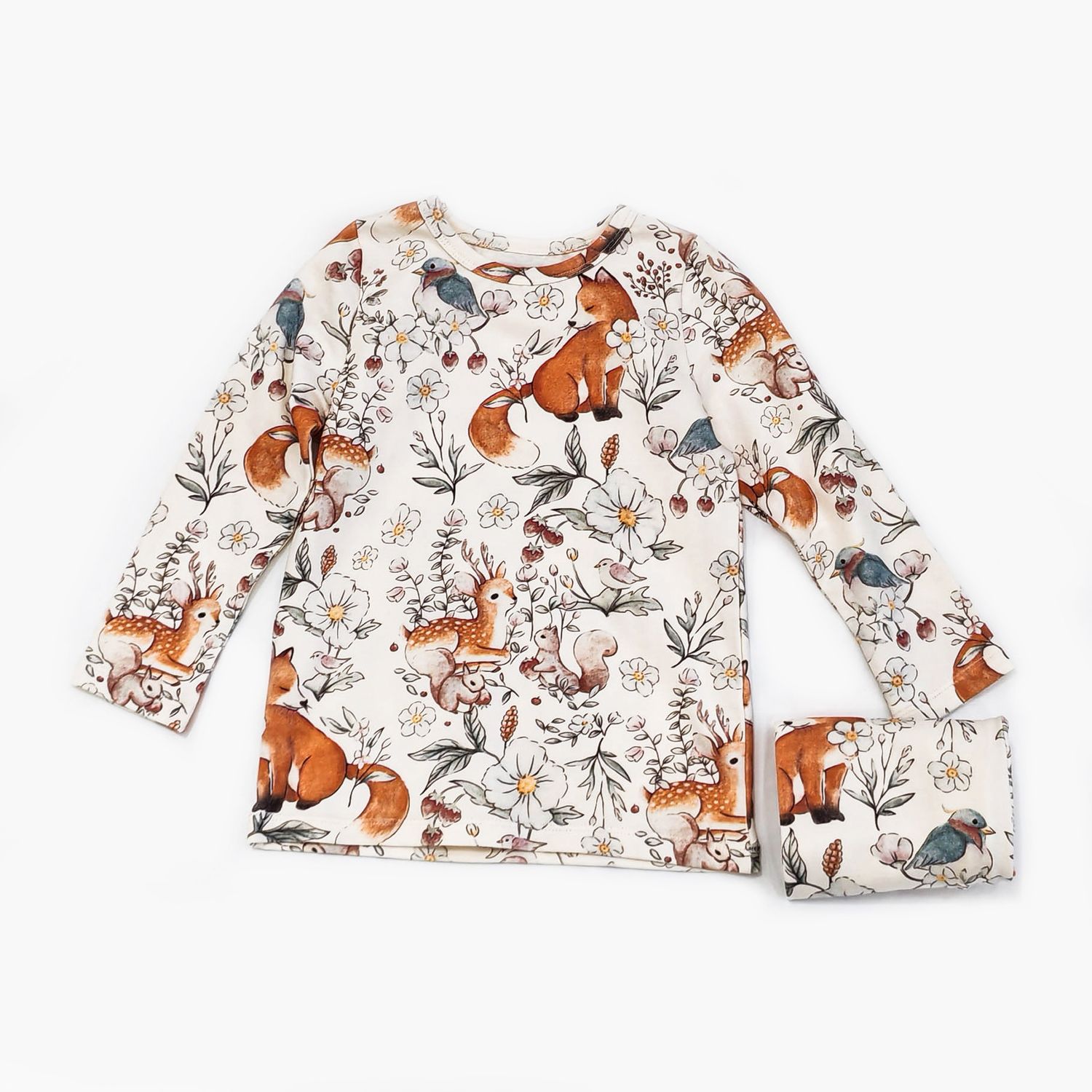 Girl&#39;s Clothes Printed Pajamas Long Sleeve 2-pc Set, Suitable for height: 80cm, Color: Little fox