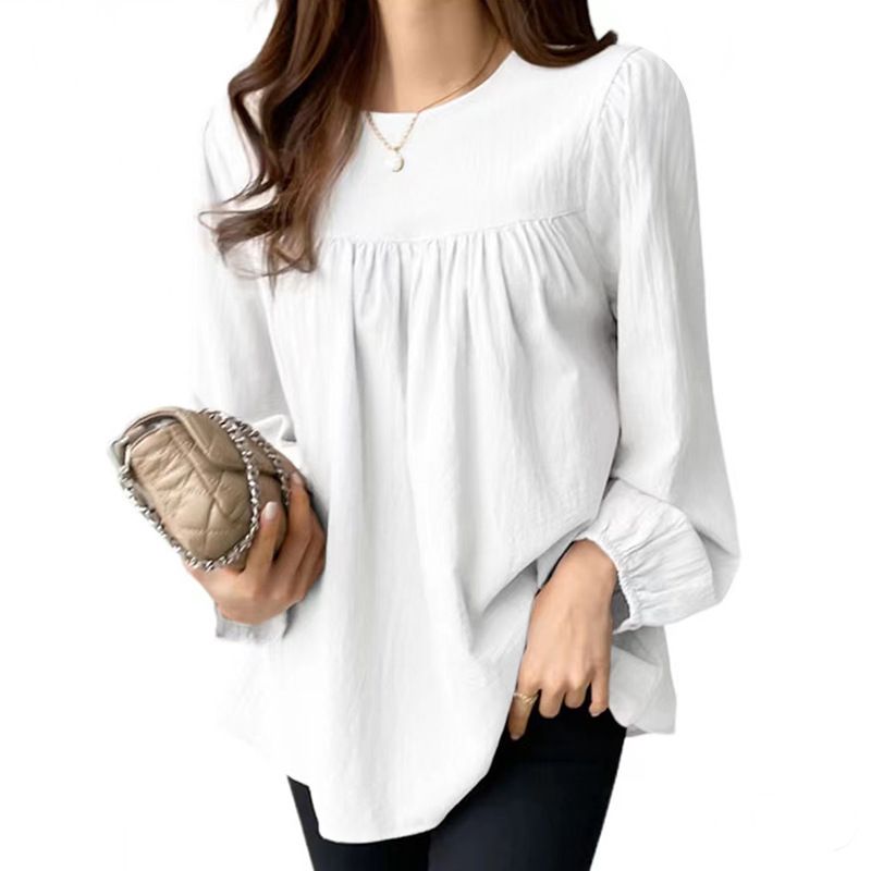 Ladies Loose Round Neck Large Size Shirt, Color: White, Size: S