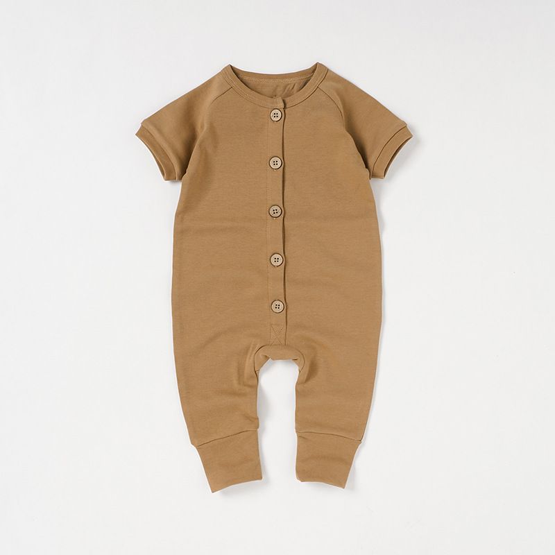 Baby Short-sleeved 100 % Organic Cotton Outer Wear, Color: 10#khaki, Suitable for height: 0-3m