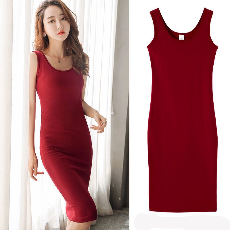 Women&#39;s Vest Base Long Slip Dress Large Size, Size: S, Color: Burgundy
