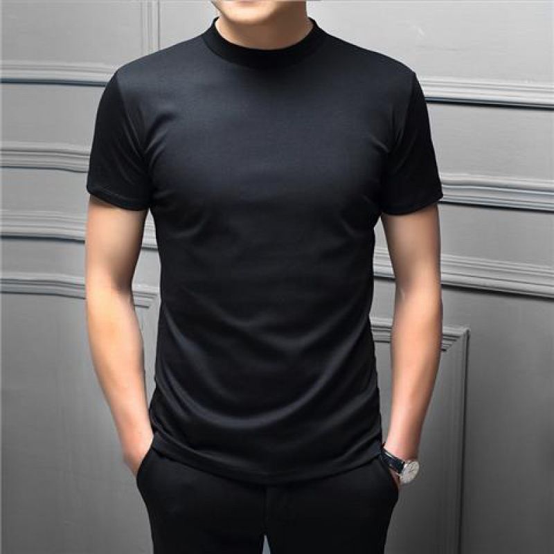 Men&#39;s Double Cotton Rounded Turtleneck T-shirt, Color: Half turtleneck black, Size: Mcode【85-100catty】