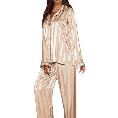 Women&#39;s Jacquard Long Sleeve Pajamas Satin Suit