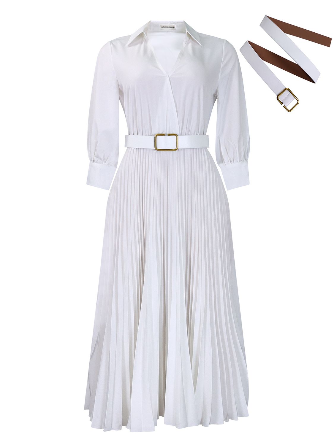 Women&#39;s Clothing Solid Color Large Size Dress, Size: S, Color: White+belt