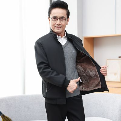Middle-aged Men&#39;s Cotton Winter Leather Jacket