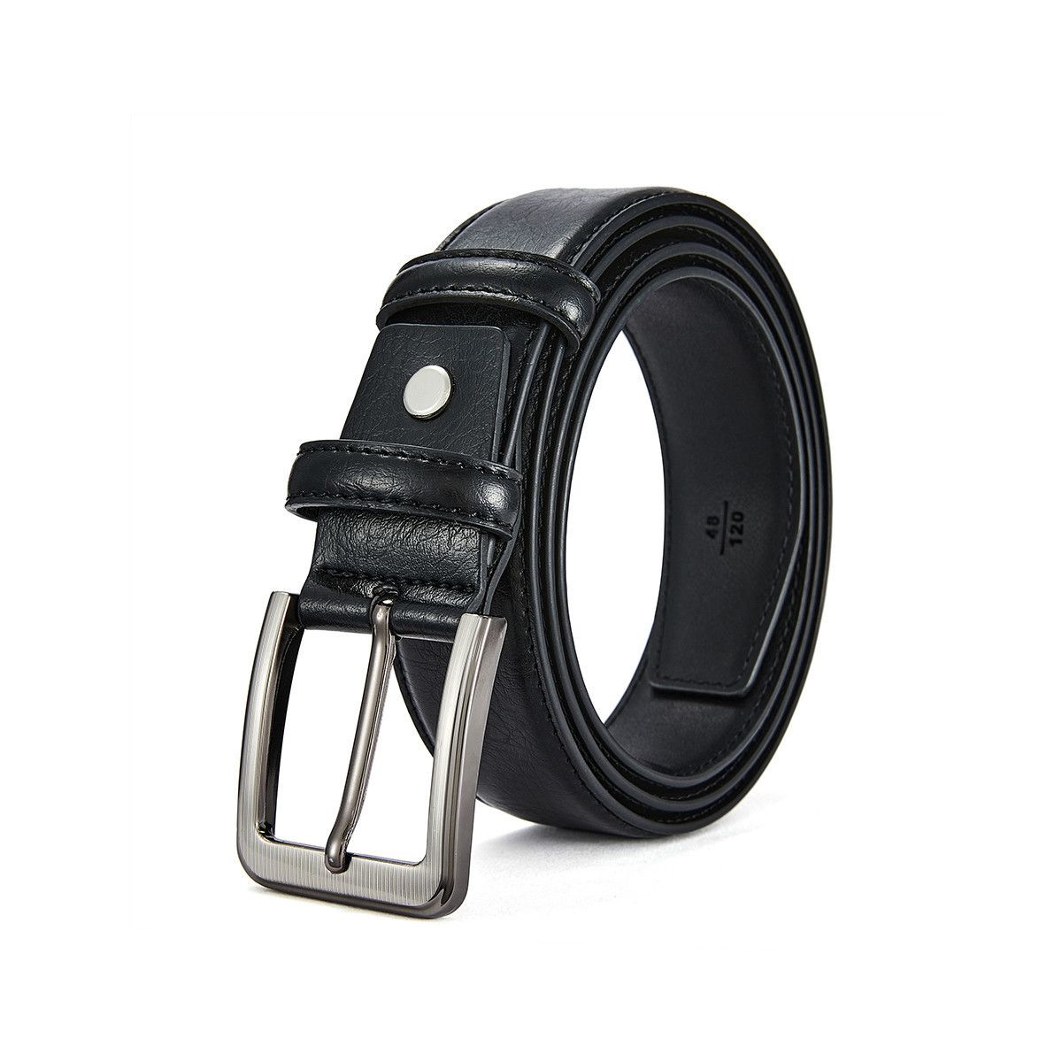 Cowhide Men&#39;s Genuine Leather Pin Buckle Belt, Length (CM): 110cm, Color: Black (hand-rubbed lines)