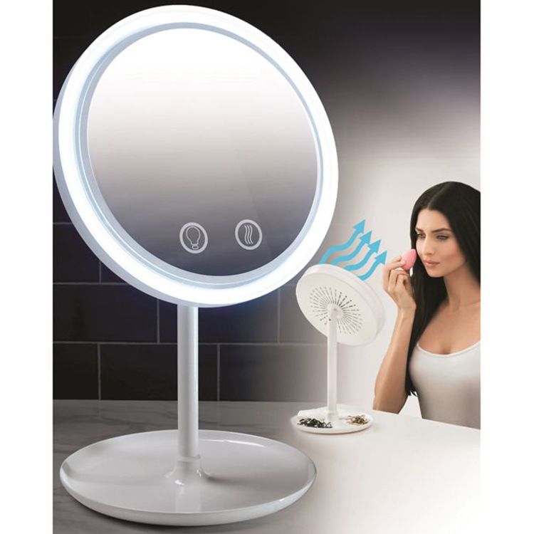 Fan LED Lamp Tabletop Sweat-free Makeup Mirror, Color: White