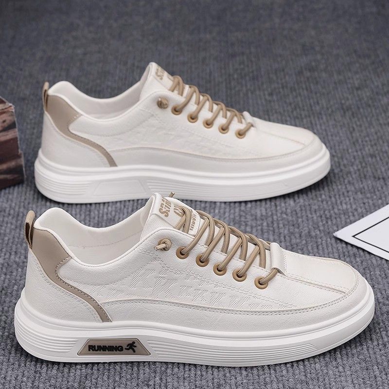 Men&#39;s Flat Shoes Leather Sports White Shoes, Size: 39, Color: Z100 white khaki