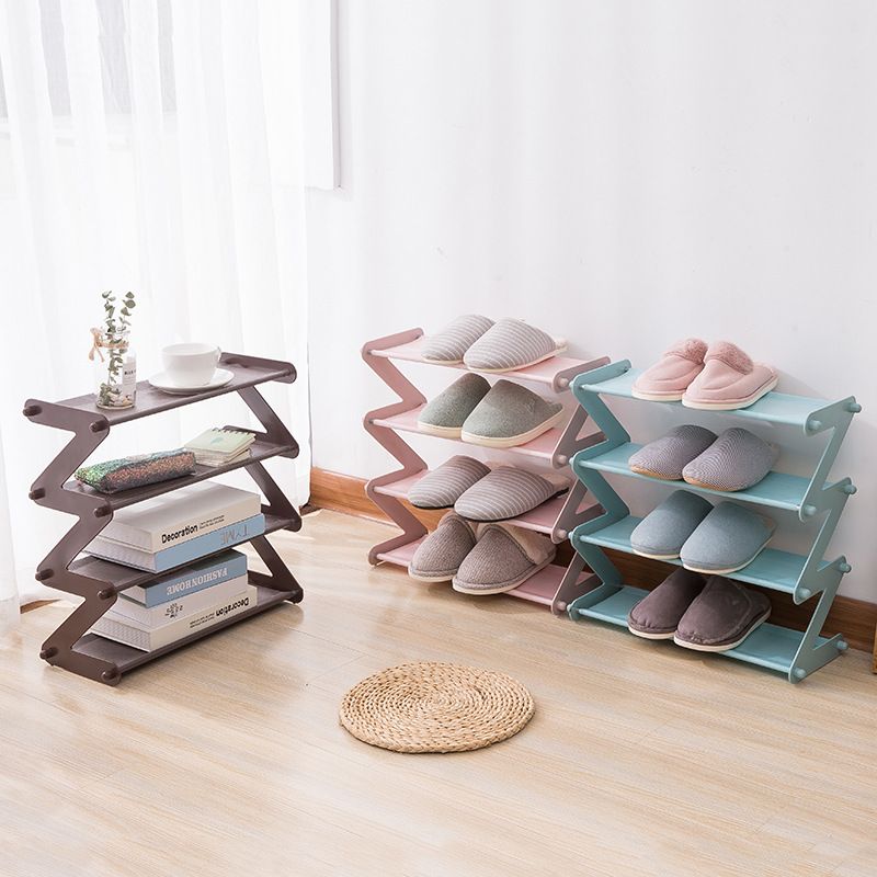Simple Shoe Rack Assembly Z-type, Color: Light blue