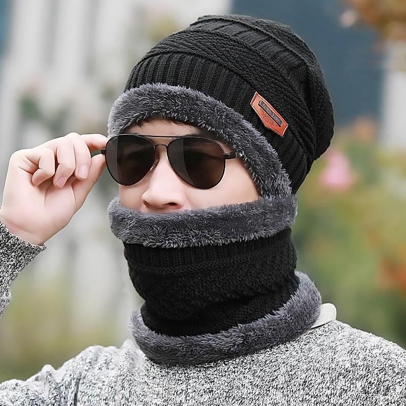 Men&#39;s Wool Hat Warm Cold-proof Cotton Hat, Color: 【black】