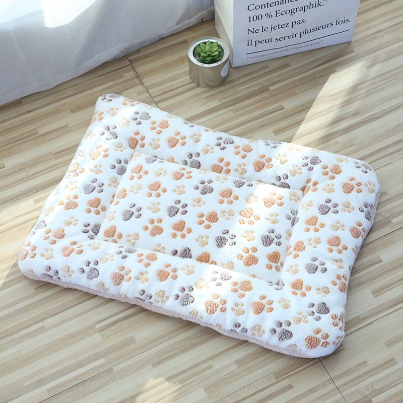 Cat or Dog Cotton Sleeping Mat/Blanket nest, Color: Milky paw prints-rectangular thick mat, Specification: No. 4 (69*48)cm