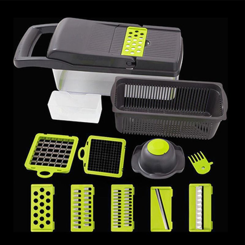 Dicing Adjustable Vegetable Cutter With Container, Color: Gray 6-piece set