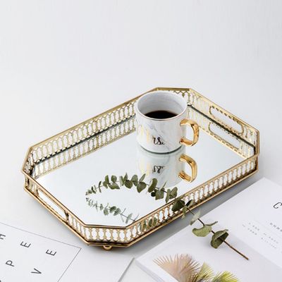 Wrought Iron Golden Mirror Decorative Tray