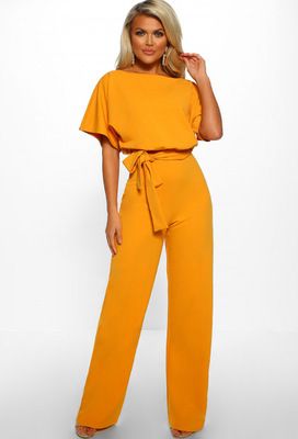 Lace-up Short-sleeved Women&#39;s Jumpsuit, Color: Yellow, Size: S