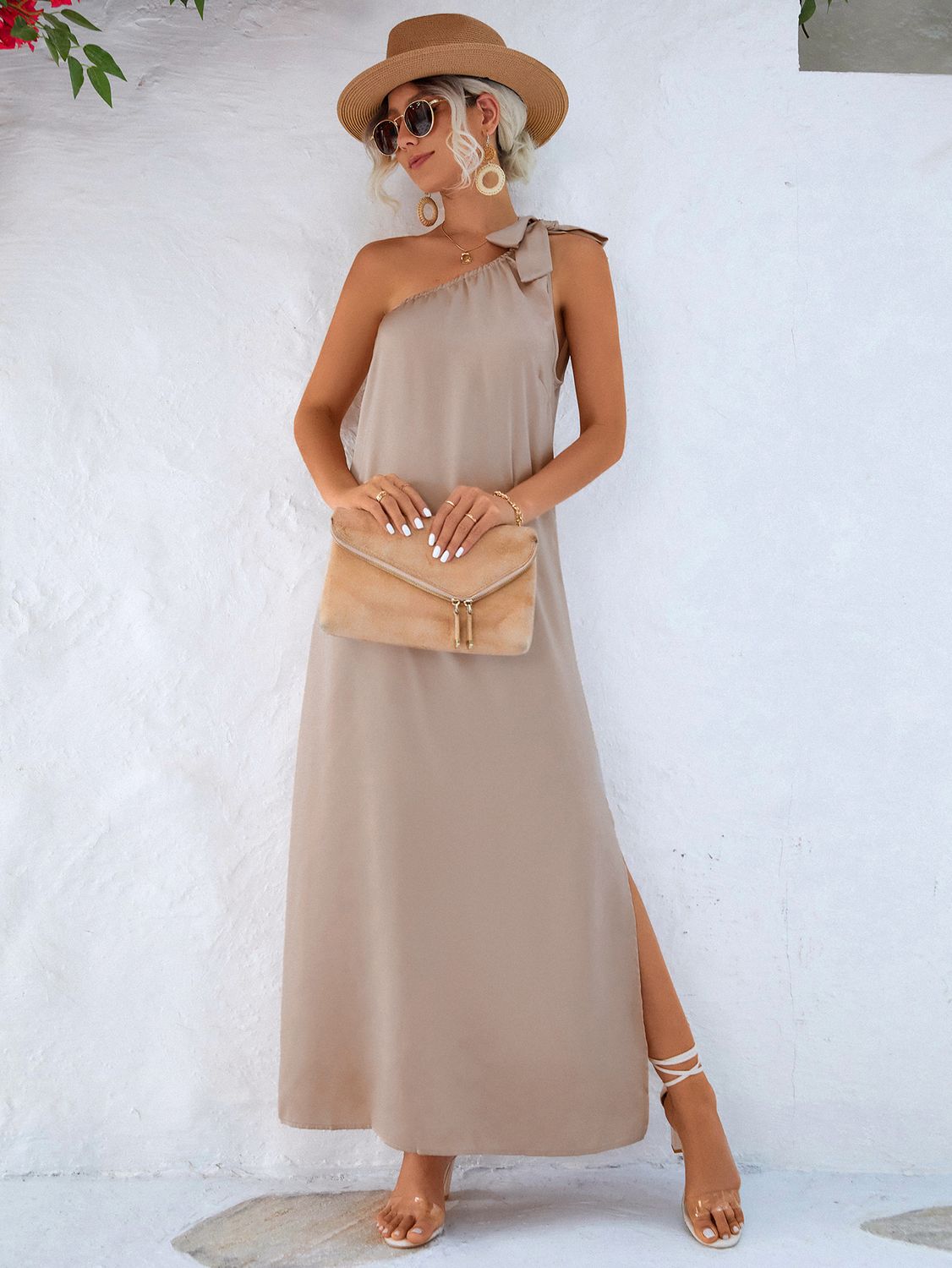 Best Women&#39;s Slanted Shoulder Strap Dress, Size: S, Color: Apricot