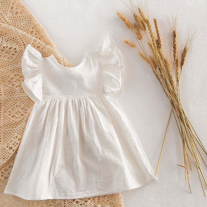 Children&#39;s Cotton Backless Sleeve Lace Skirt, Suitable height: 80cm, Color: Lyq1385-white
