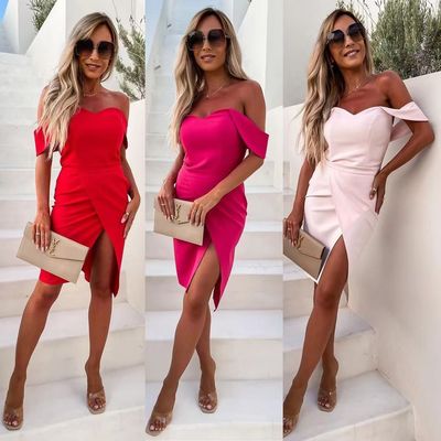 Woman Fashionable One-shoulder Split Dress