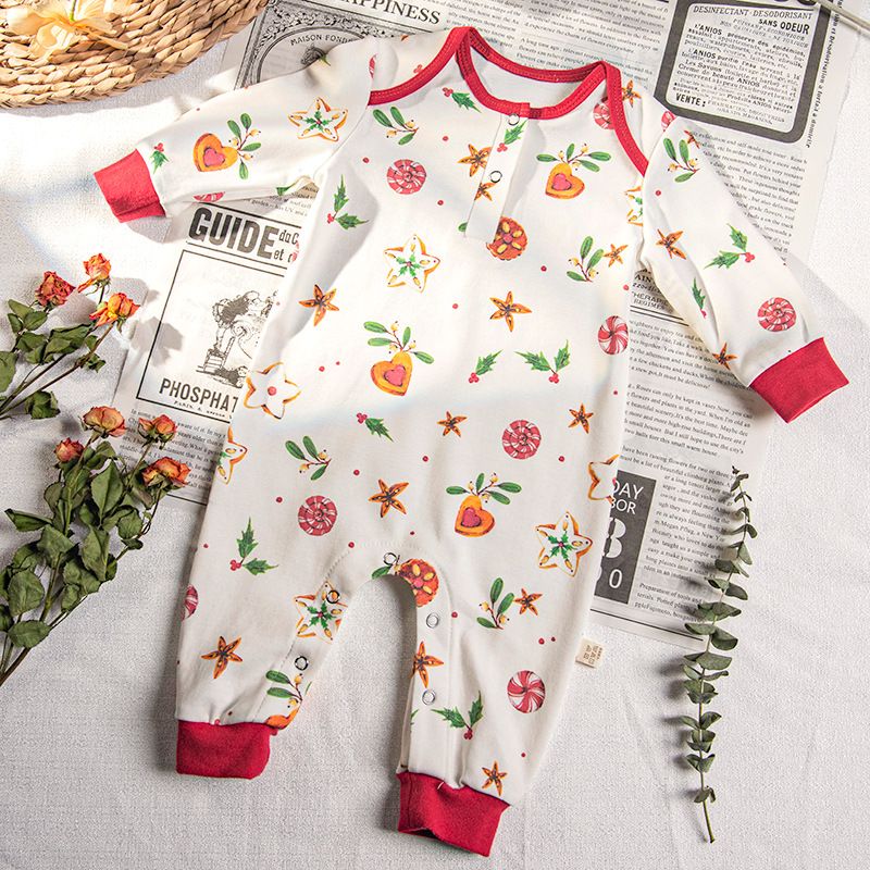 Boys and Girls Long-sleeved cotton Jump suit, Suitable height: 66, Color: Christmas series 1