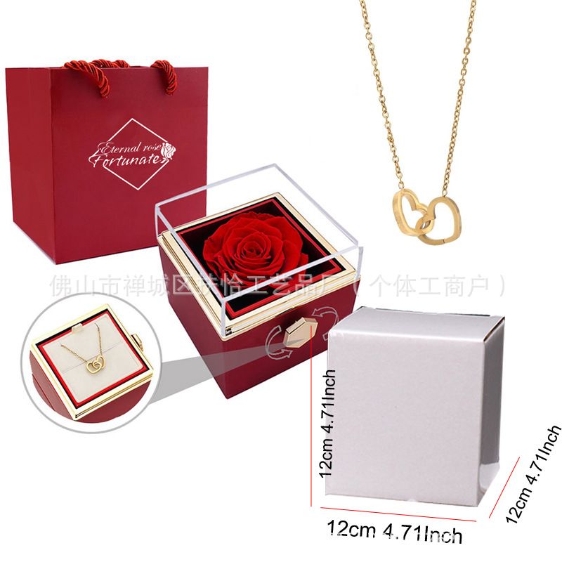 Rotating Birthday Gift Necklace Gift Box, Color: Gold necklace box