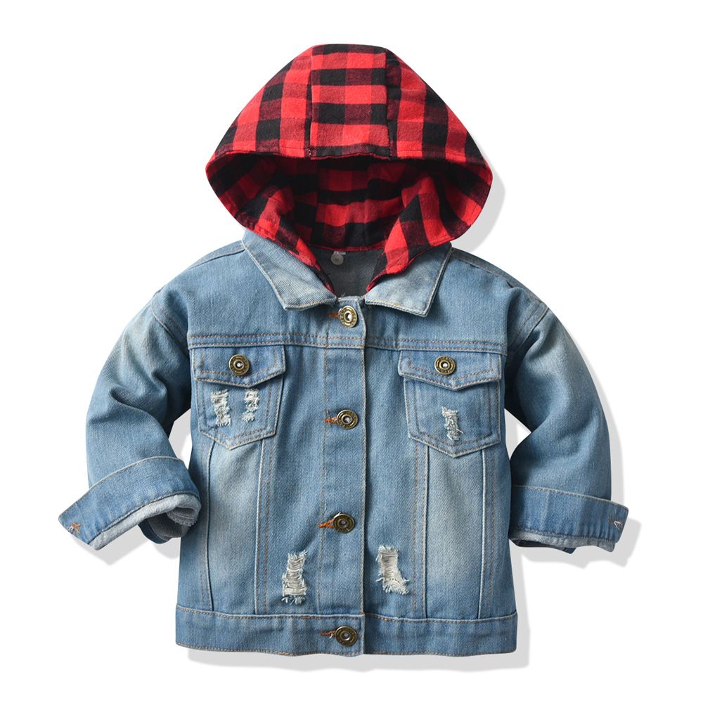 Children&#39;s Big Kids Hoodie Denim Jacket, Suitable for height: 90cm, Color: Light blue