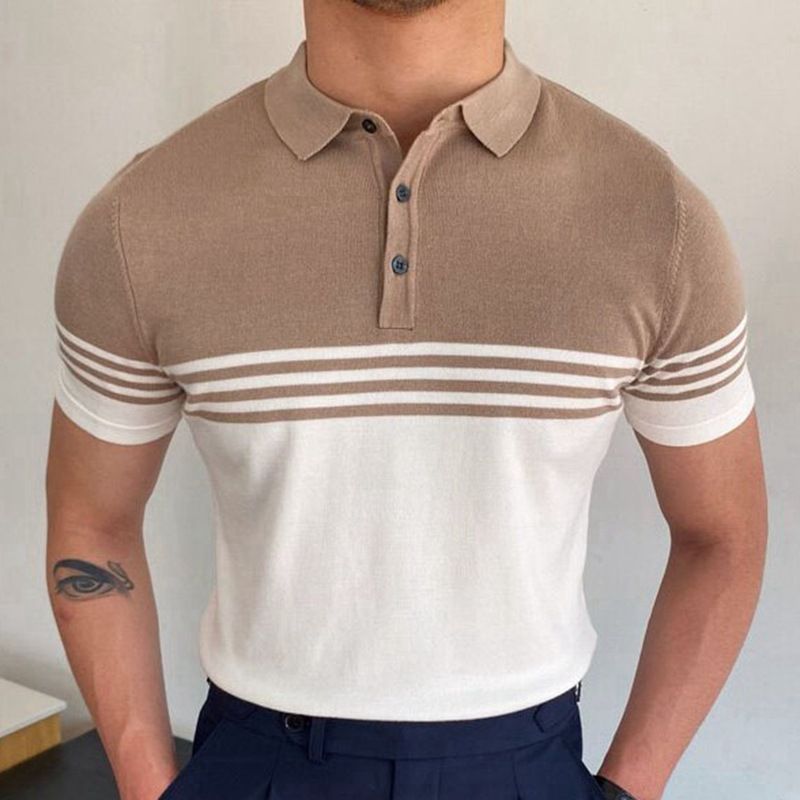 Men&#39;s Sweater Short-sleeved Polo Shirt, Size: 2xl, Color: Khaki