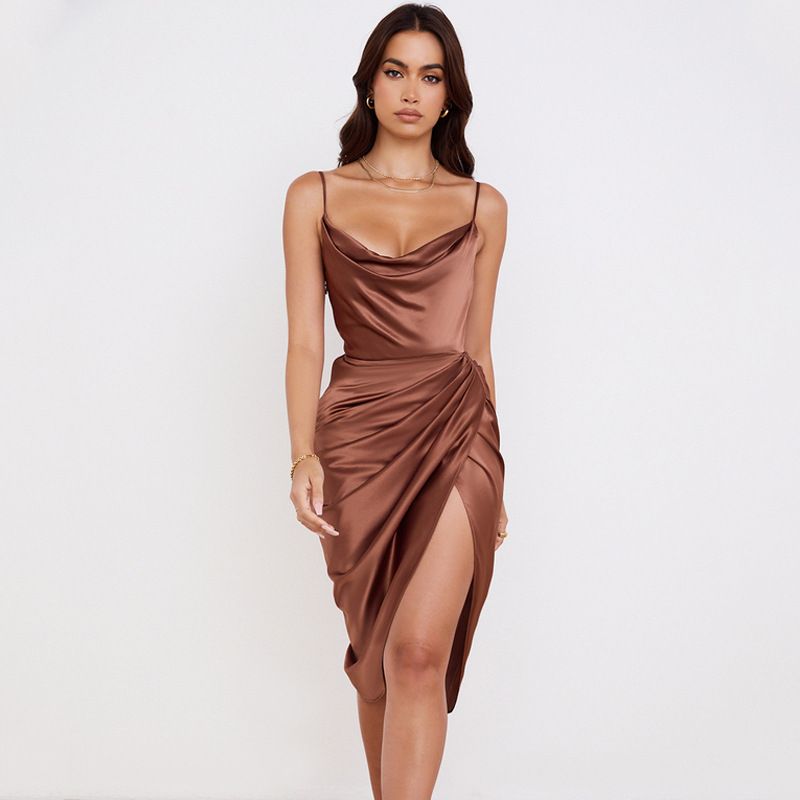 Women&#39;s Clothing Suspender Sexy Skirt Slim Hip Dress, Size: S, Color: Brown