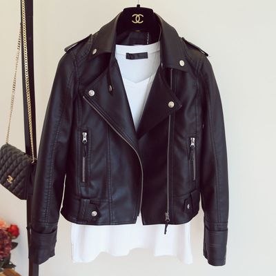 Women&#39;s Slim Short Washable Leather Jacket