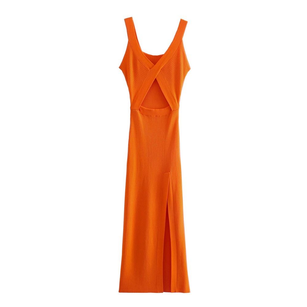 Sexy Hip Skirt Hollow Out Belly V-Neck Slit Dress, Size: S, Color: Image color