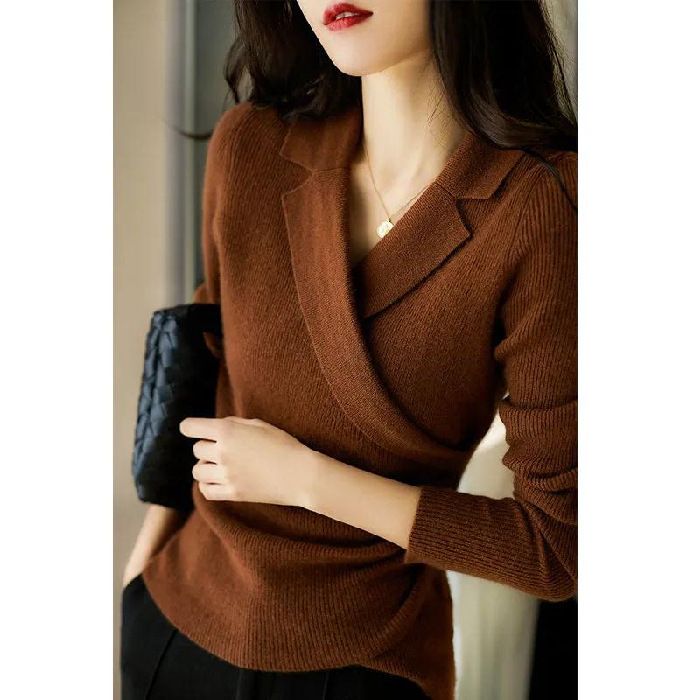 Women&#39;s Cashmere Knitted Sweater Slim Fit Shirt Top Coat, Color: Caramel*8284, Size: One size fits all