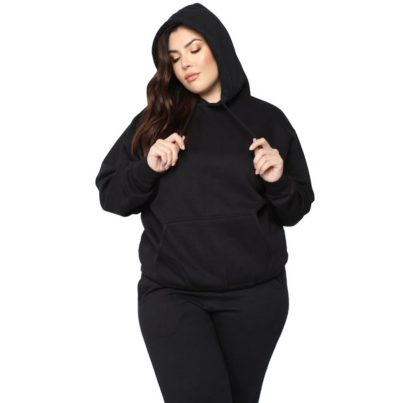 Women&#39;s Loose Hooded Long Sleeve Suit, Size: L, Color: Black