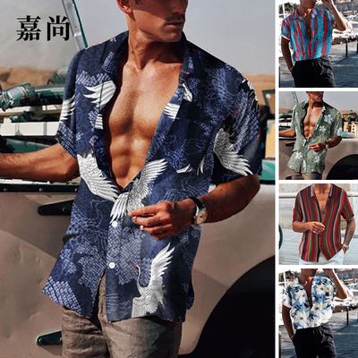 Men&#39;s Printed Short-sleeved Cardigan Shirt