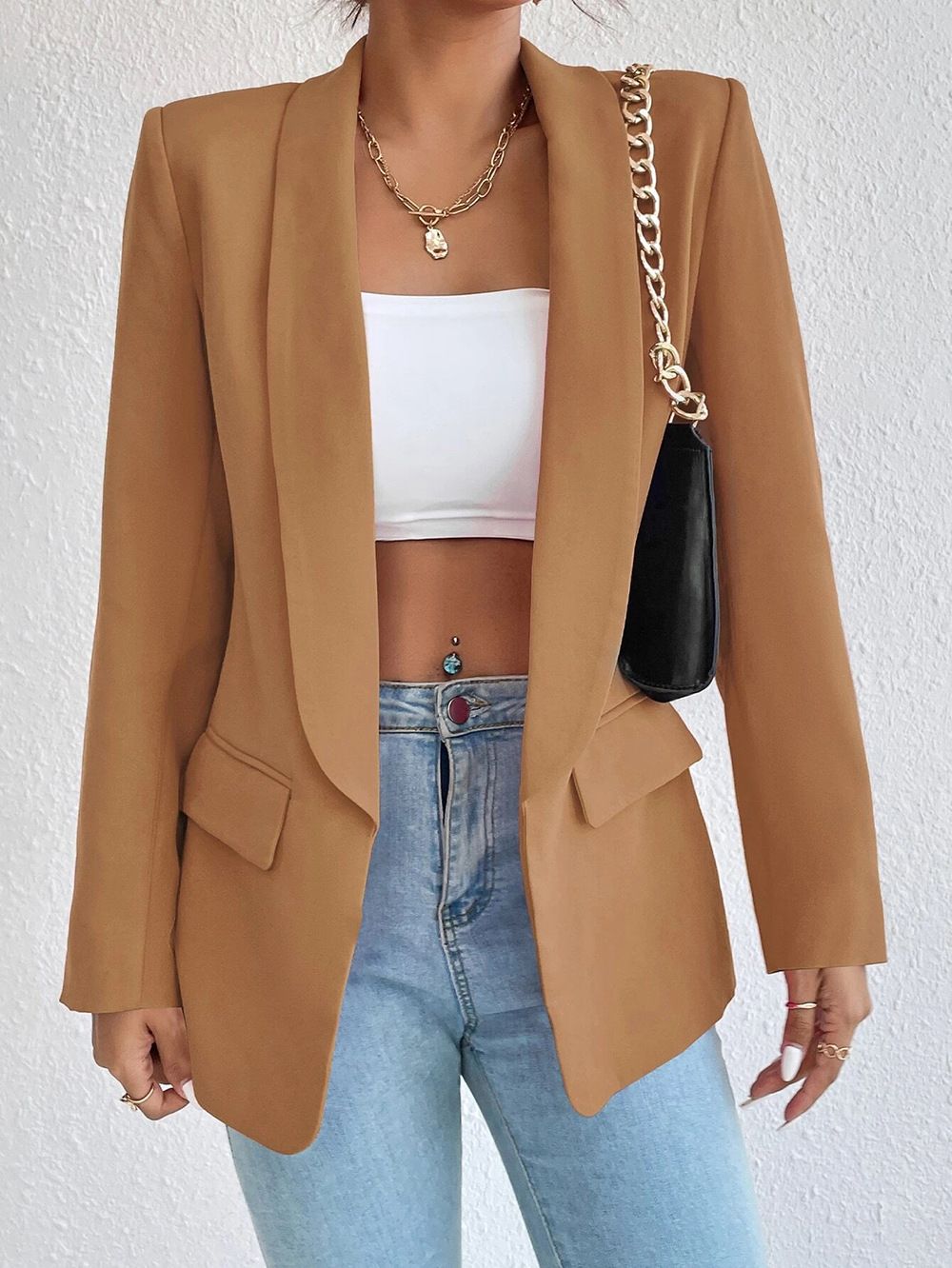 Women&#39;s Clothing Lapel Suit Jacket, Color: Ginger yellow, Size: S