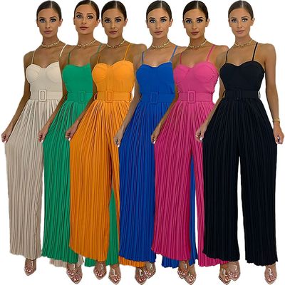 Women&#39;s Pleated Top Slim Fit Wide-leg Jumpsuit