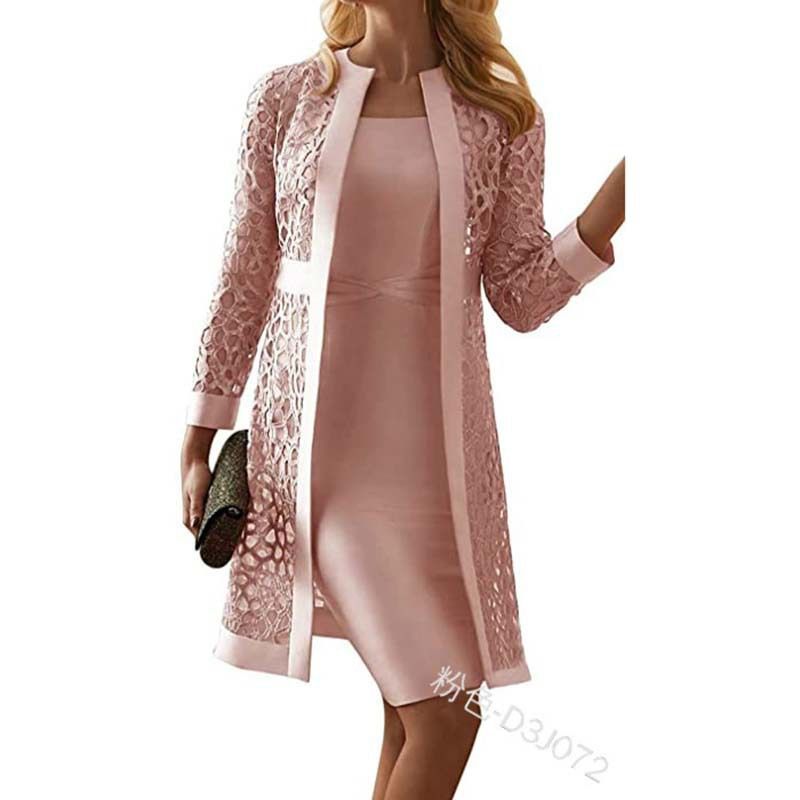 Women&#39;s Color Lace Cardigan Dress and Coat, Size: S, Color: Pink